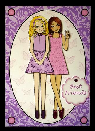 Best Friends A5 Card Front and Decoupage Lilac and Pink by Deborah Sweet
