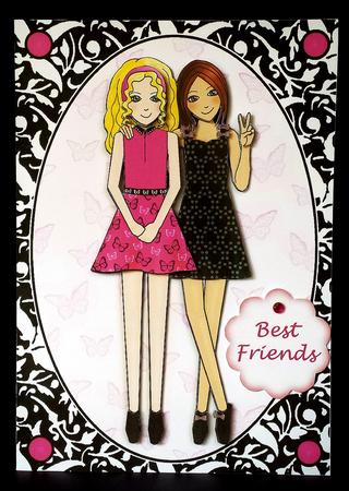 Best Friends A5 Card Front and Decoupage Hot Pink and Black by Deborah Sweet