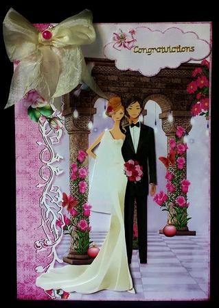 The Pink Flower Wedding Card Front and Decoupage by Deborah Sweet