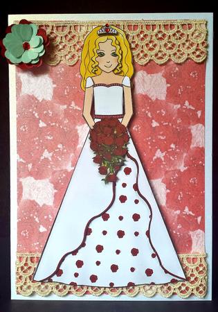 Beautiful Blonde Bride with Red Rose Bouquet Decoupage by Deborah Sweet