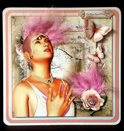 Art Deco Ice Pink Lady Card Front Kit by Deborah Sweet