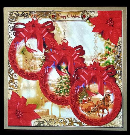 Beautiful Red Christmas Baubles Card Front Kit by Deborah Sweet