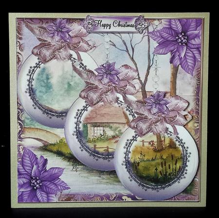 Beautiful Lilac Poinsettia Baubles Card Front Kit by Deborah Sweet