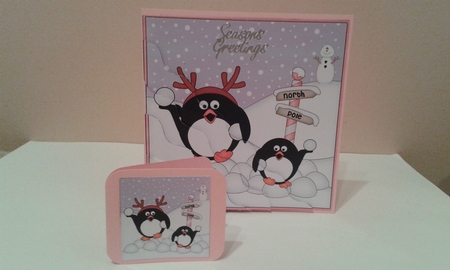 Christmas Penguins are at the North Pole Wavy Corner side stacker Topper by Deborah Turner