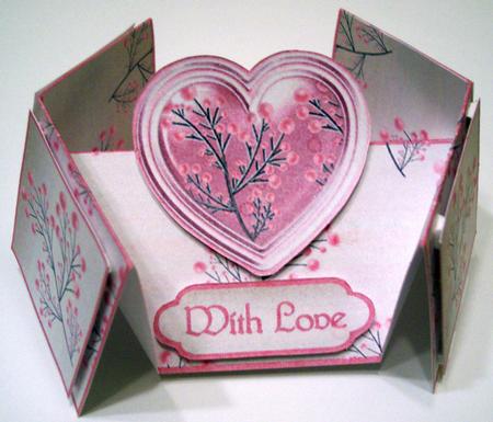 Valentine's Heart in Pink Double Diamond Fold Card by Deborah Braun