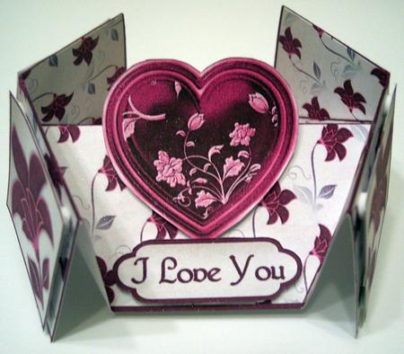 Valentines Heart 'n Flowers in Pink Double Diamond Fold Card by Deborah Braun