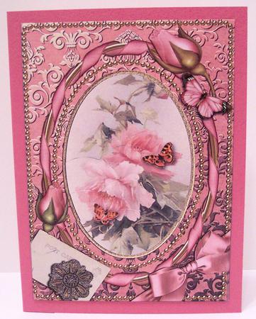Pink Roses Butterfly Scallop Bottom 7x5inch Stacker by Deborah Braun