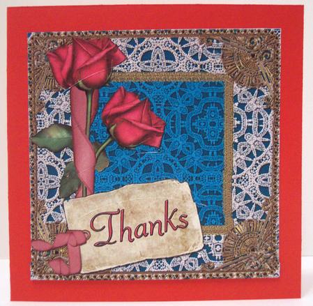 Teal Pink Roses Thanks 5inch Round Bottom Stacker by Deborah Braun
