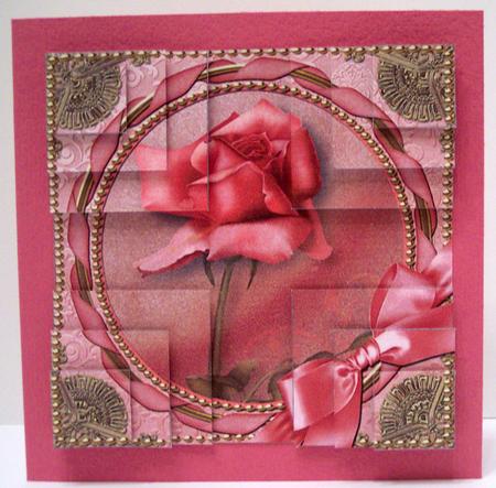 Pink Roses Gold 4 Corner Stacker Card Front by Deborah Braun