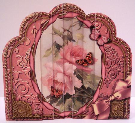 Pink Roses Butterflies Ornate Scalloped Side Stacker by Deborah Braun
