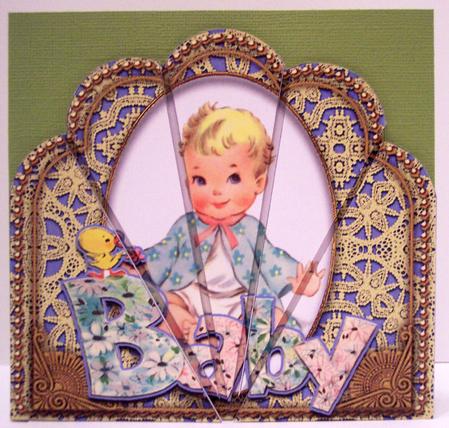 Baby Boy Blue Ornate Scallop Deco Stacker by Deborah Braun