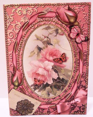 Pink Roses Butterflies 7x5inch Scalloped Duo Corner Stac by Deborah Braun