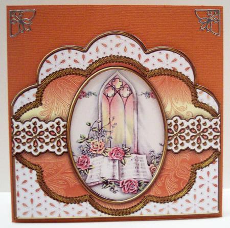 Church Window Embroidery Anglaise Scallop Card Base Frame by Deborah Braun