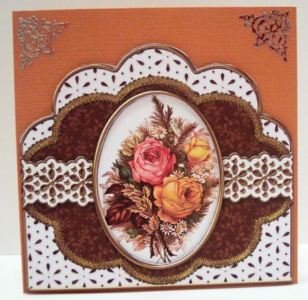 Harvest Rose 1 Embroidery Anglaise Scallop Card Base Frame by Deborah Braun