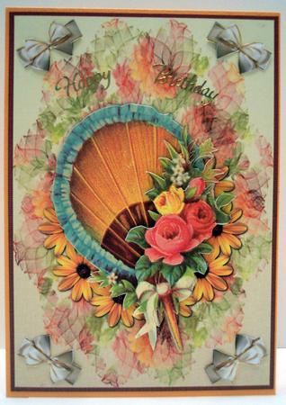 Vintage Fan and Flowers Quick Card Front with Decoupage by Deborah Braun