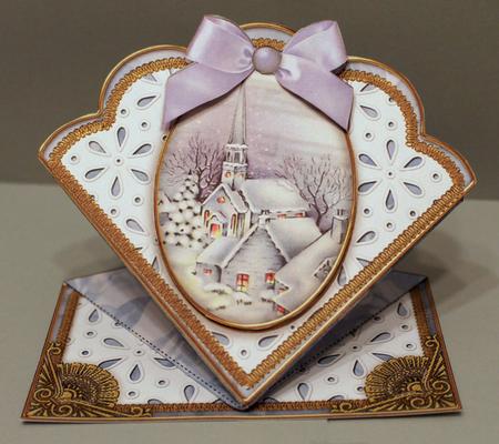 Blue Christmas Church Anglaise Scallop Spring Decoupage Card by Deborah Braun