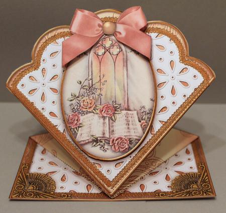 Church Window Anglaise Scallop Spring Decoupage Card by Deborah Braun