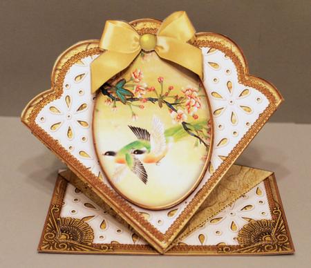 Oriental Birds 2 Anglaise Scallop Spring Decoupage Card by Deborah Braun