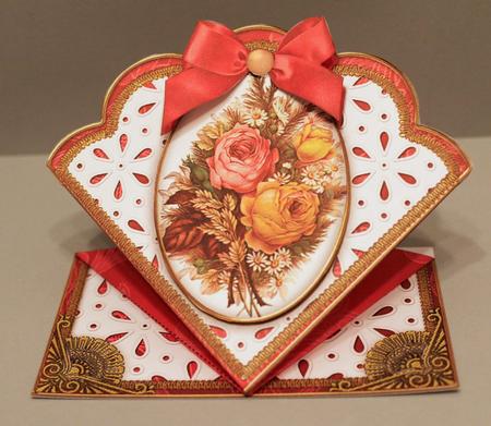 Harvest Rose Pink Anglaise Scallop Spring Decoupage Card by Deborah Braun
