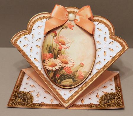 Peach Daisies Anglaise Scallop Spring Decoupage Card by Deborah Braun