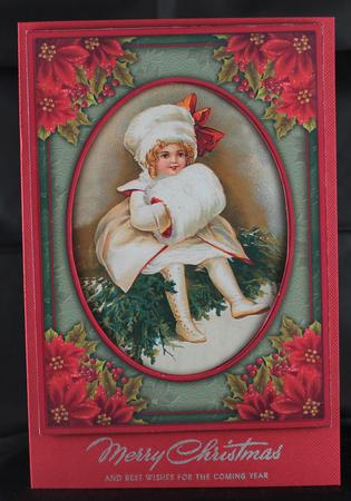 Victorian Girl in Poinsettia Frame - Quick Card by Deborah Braun