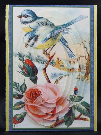 Vintage Floral /bluebirds Pyramid Card by Deborah Braun