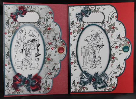 Christmas Holly in Green Scalloped Card Bases by Deborah Braun