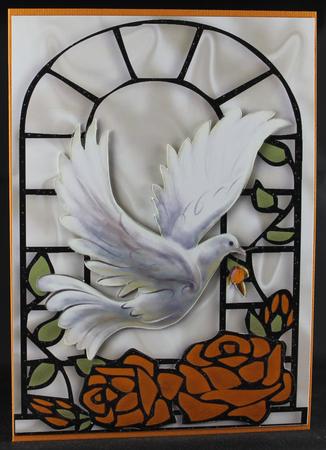Beautiful White Dove with Gold Roses in Window Frame A4 by Deborah Braun
