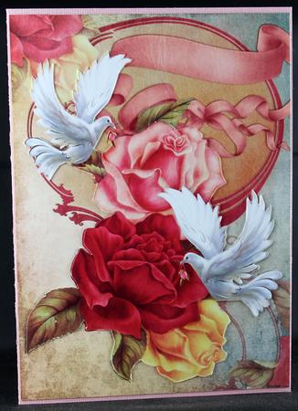 Beautiful White Doves and Rose A4 by Deborah Braun