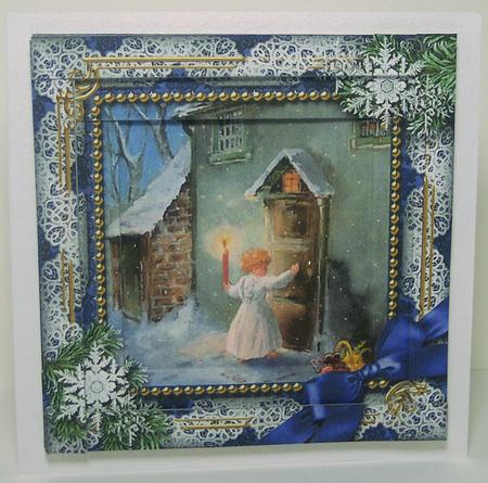 Choirboy Knocking Snow Spiral Edge Stacker Card Front by Deborah Braun