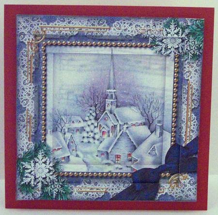 Blue Church Snow Spiral Edge Stacker Card Front by Deborah Braun