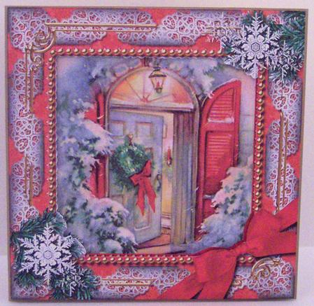 Christmas Welcome Door Snow Square Card Front and Frame by Deborah Braun