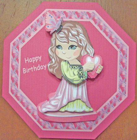 Cute Girl with Pink Heart Quick Octagon Card and Decoupage by Deborah Braun