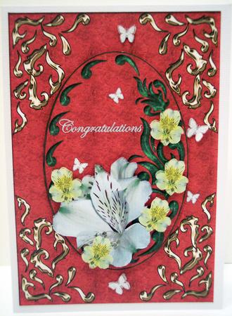 A4 "white Lilies & Butterflies" Congratulations Card by Deborah Braun