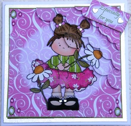 Cute Little Girl Holding a Daisy 8x8 Scallop Card Kit by Debra Carpenter
