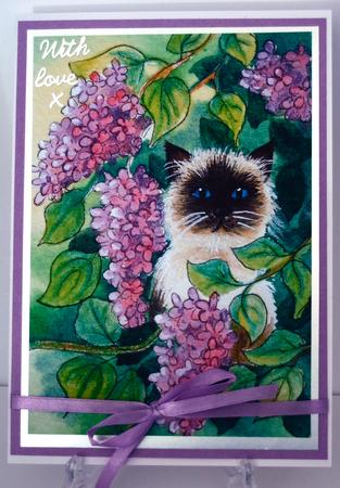 Cat and Lilac, Original Watercolour by Debra Macey