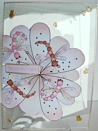 Flower Shaped Card with Dragonfly's by Debra Macey