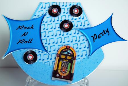 1950s Jiving Couple with Jukebox in Blue Wobble Card by Debra Macey