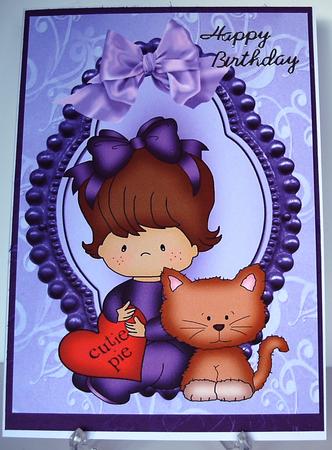 Little Cutie Pie with Kitten, A4 Topper by Debra Macey