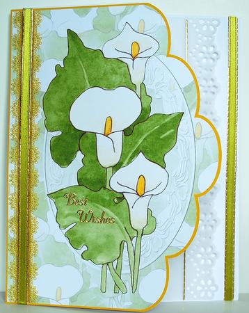 White Lillies on a Scallop Edge Cardfront by Debra Macey