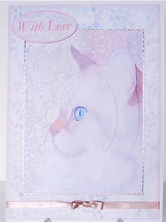 Soft and Subtle, Cat and Lace Card Front by Debra Macey