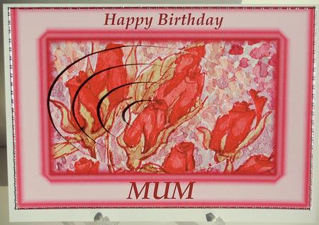 Red Rose Happy Birthday Mum Card Front, Pyramage & Gift Tag by Debra Macey