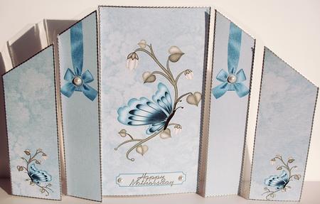 Blue Butterflies Theatre Fold Card by Debra Macey