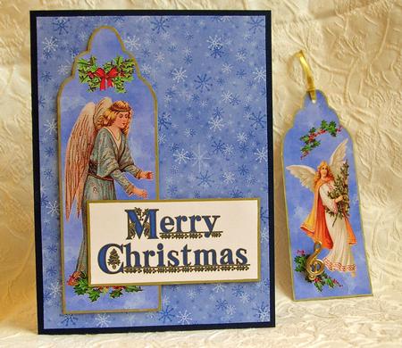 Elegant Christmas Angels on a Cloudy Background Bookmark or Topper by Debra Laraway