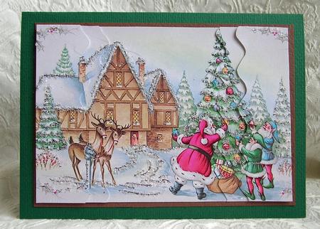 Christmas Santa and Reindeer Scene Wavy Side Stacker by Debra Laraway