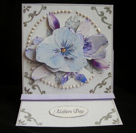 Posy and Pearls Blue Easel Card Kit with Decoupage by Debra Laraway