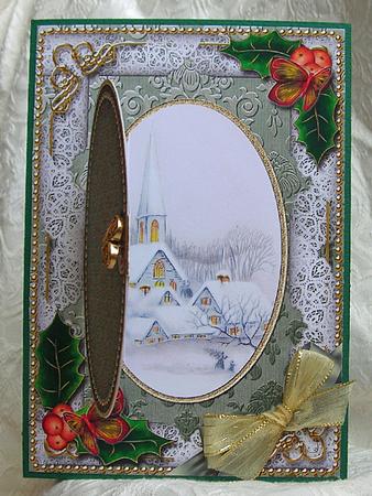 Snowy Church Holly A5 Locket Card Front by Debra Laraway