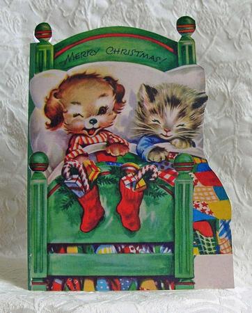Cat and Dog Waiting for Christmas Shaped Card by Debra Laraway