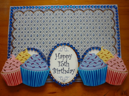 Blue Cupcakes 15th Birthday Large Dl Card Kit by Deidre Chisnall