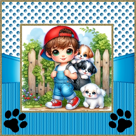 Little Boy with Pups - Illustrations for Cards, Mini kits & Designers by Deloraine Neubauer